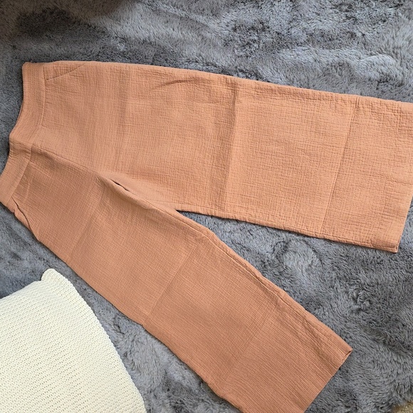 Rachel Comey Mauve Rose Seersucker Texture Side Zip Preppy Wide-Leg Cropped 6 - Picture 1 of 13